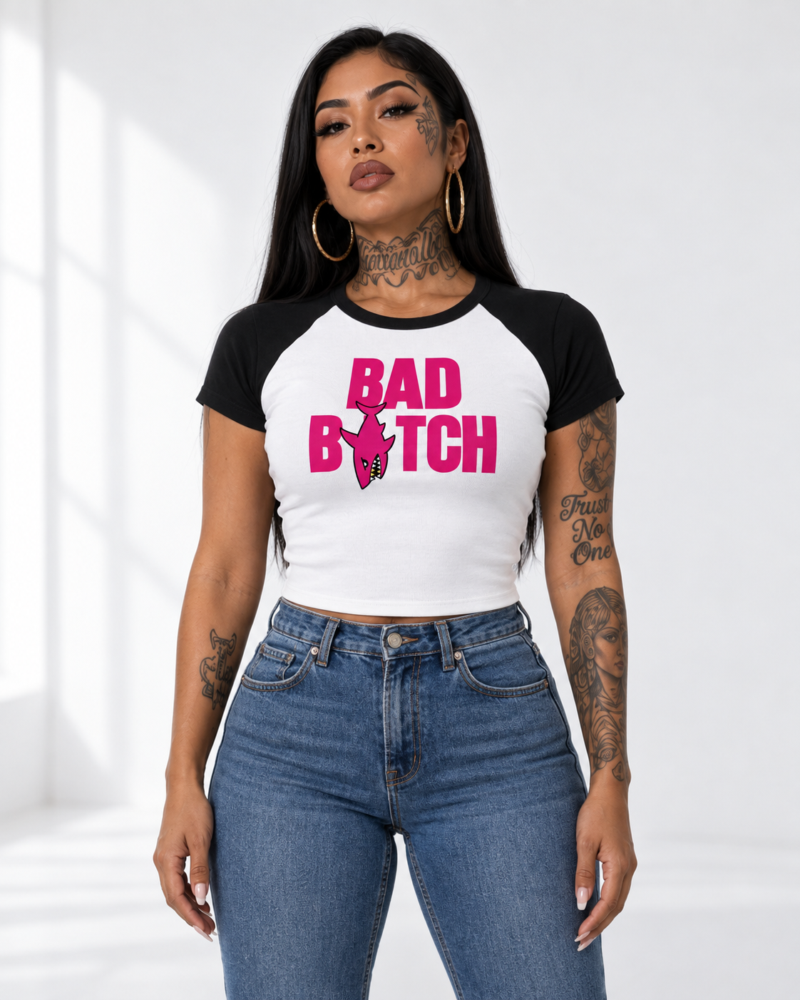 BAD B*TCH Women's Raglan Baby Tee – PINK SHARK Streetwear