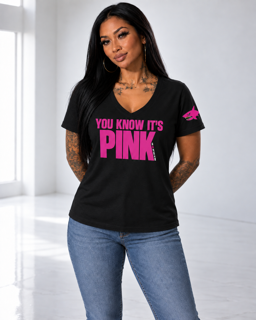 YOU KNOW IT'S PINK Women's Relaxed V-Neck – PINK SHARK Streetwear Tee