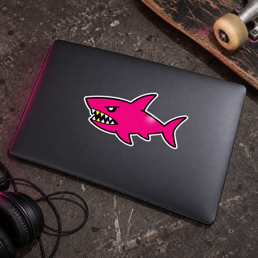 PINK SHARK Sticker — 5"x5" Die-Cut Vinyl Decal